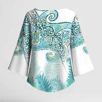 Aotearoa Maori Koru Curves Kimono Sleeve Blouse Mossy Paua Shell LT7 - Polynesian Pride