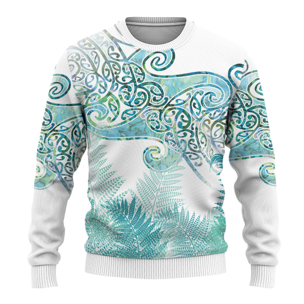 Aotearoa Maori Koru Curves Ugly Christmas Sweater Mossy Paua Shell