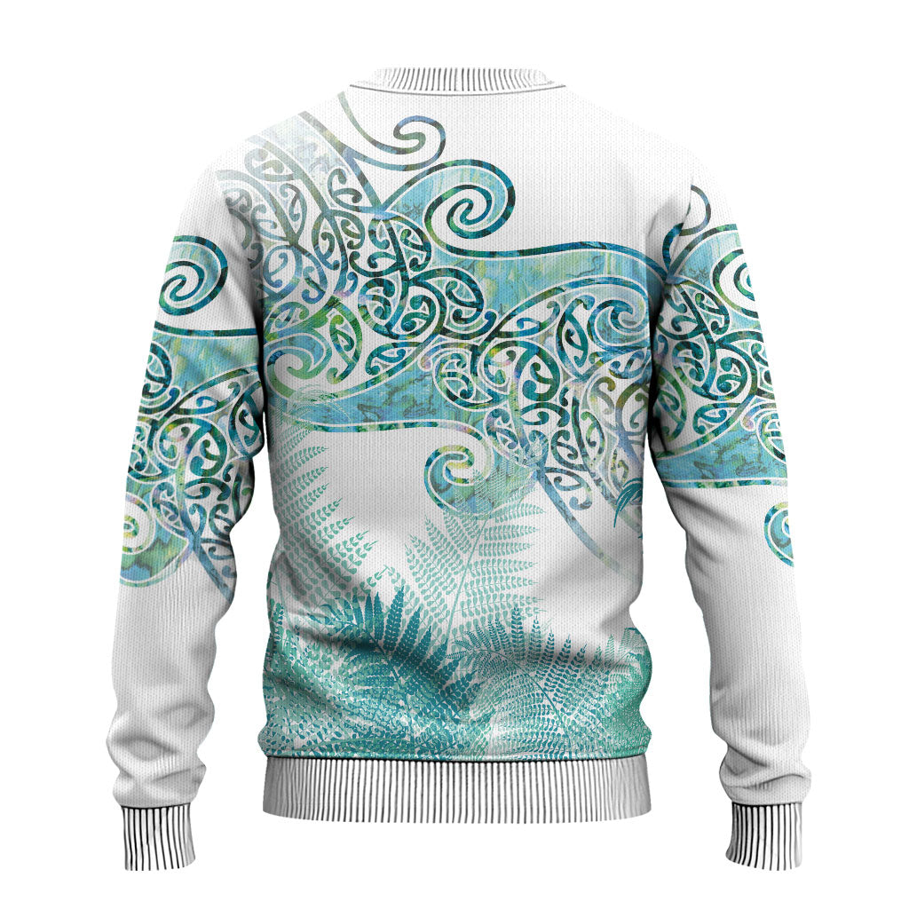 Aotearoa Maori Koru Curves Ugly Christmas Sweater Mossy Paua Shell