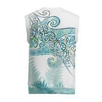Aotearoa Maori Koru Curves Christmas Knitted V-Neck Vest Mossy Paua Shell