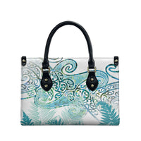Aotearoa Maori Koru Curves Leather Bag Mossy Paua Shell LT7 - Polynesian Pride