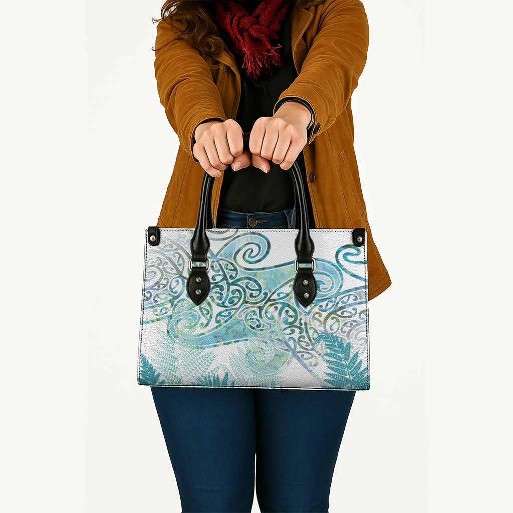 Aotearoa Maori Koru Curves Leather Bag Mossy Paua Shell LT7 - Polynesian Pride