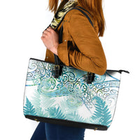 Aotearoa Maori Koru Curves Leather Tote Bag Mossy Paua Shell LT7 Green - Polynesian Pride