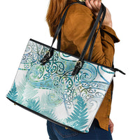 Aotearoa Maori Koru Curves Leather Tote Bag Mossy Paua Shell LT7 - Polynesian Pride
