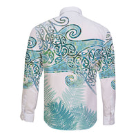 Aotearoa Maori Koru Curves Long Sleeve Button Shirt Mossy Paua Shell LT7 - Polynesian Pride