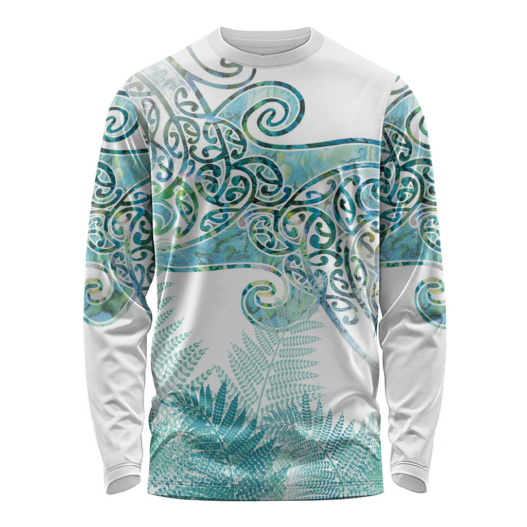 Aotearoa Maori Koru Curves Long Sleeve Shirt Mossy Paua Shell LT7 Unisex Green - Polynesian Pride