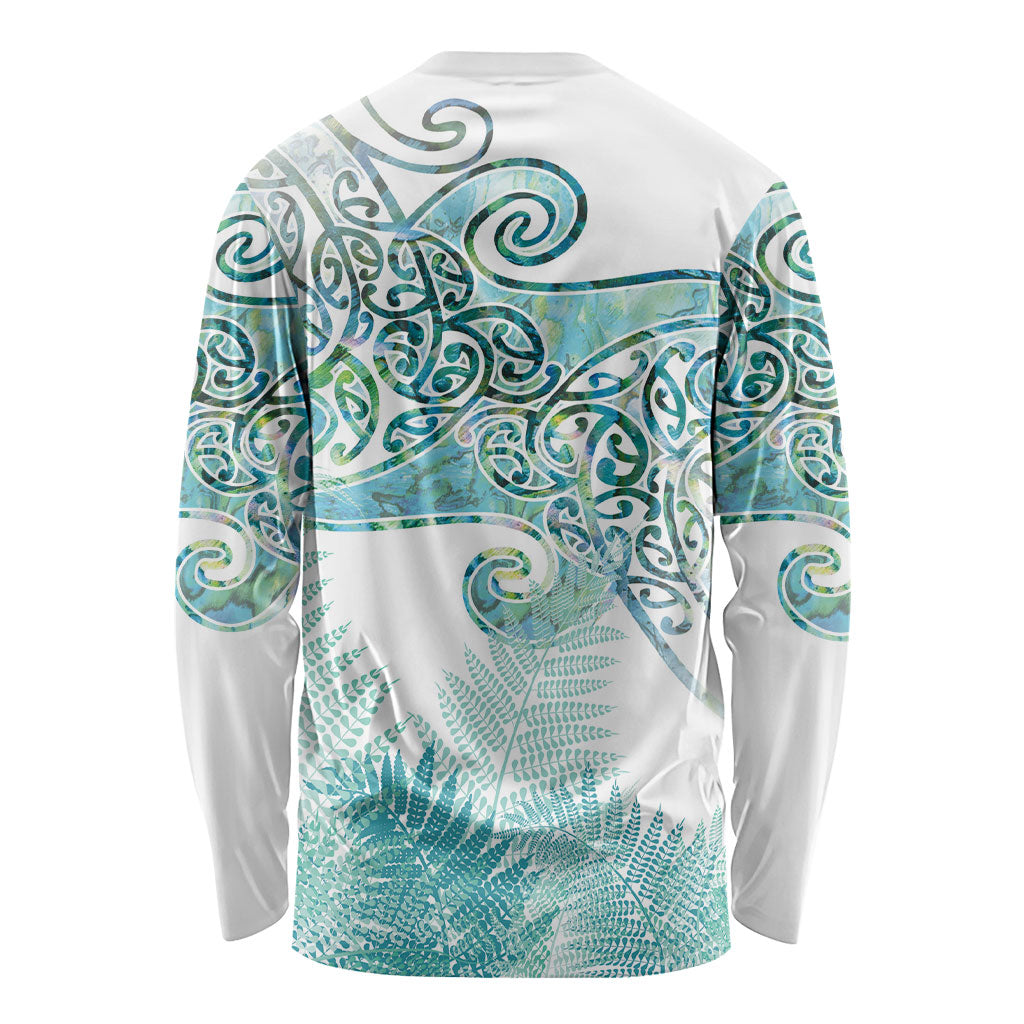 Aotearoa Maori Koru Curves Long Sleeve Shirt Mossy Paua Shell LT7 - Polynesian Pride