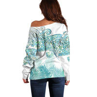 Aotearoa Maori Koru Curves Off Shoulder Sweater Mossy Paua Shell LT7 - Polynesian Pride