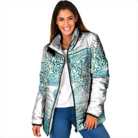 Aotearoa Maori Koru Curves Padded Jacket Mossy Paua Shell LT7 Women Green - Polynesian Pride