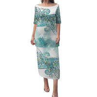 Aotearoa Maori Koru Curves Puletasi Mossy Paua Shell LT7 Long Dress Green - Polynesian Pride