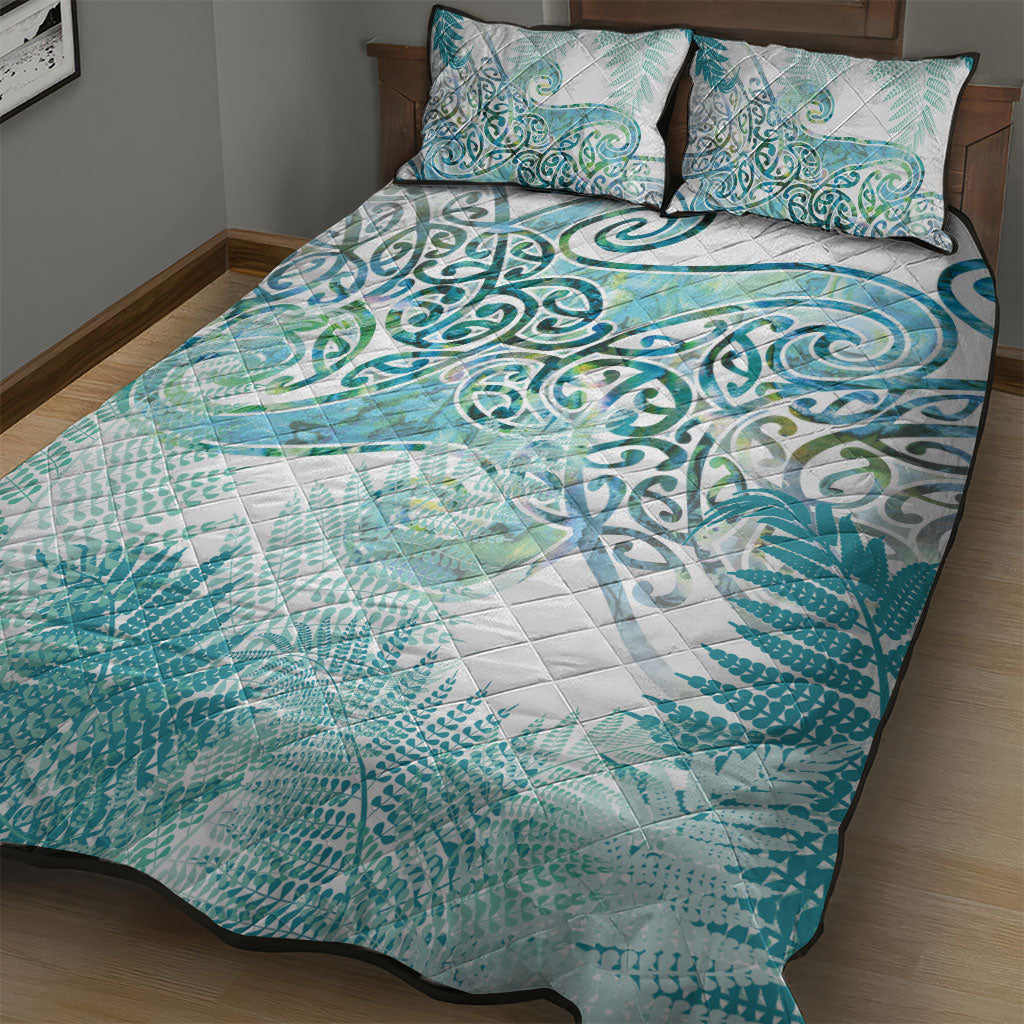 Aotearoa Maori Koru Curves Quilt Bed Set Mossy Paua Shell LT7 - Polynesian Pride