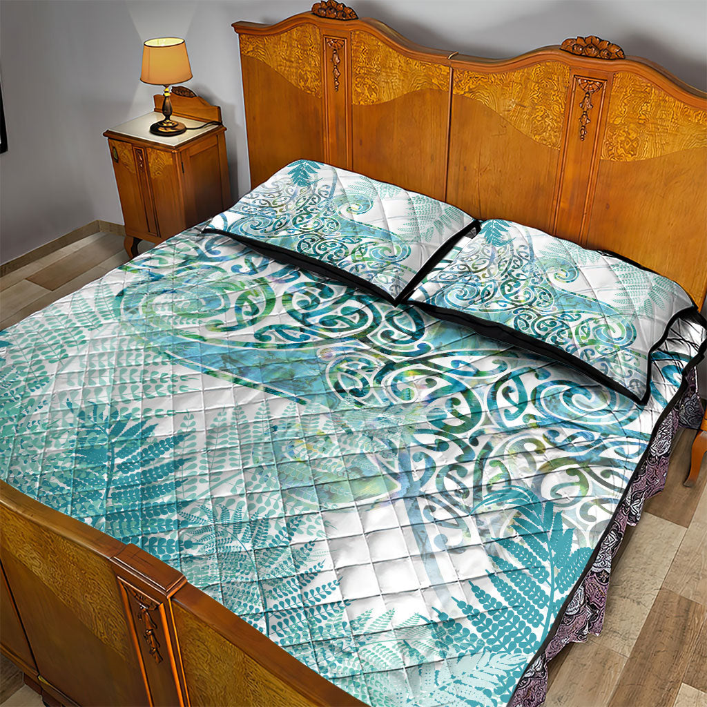Aotearoa Maori Koru Curves Quilt Bed Set Mossy Paua Shell LT7 - Polynesian Pride