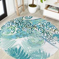 Aotearoa Maori Koru Curves Round Carpet Mossy Paua Shell LT7 Green - Polynesian Pride