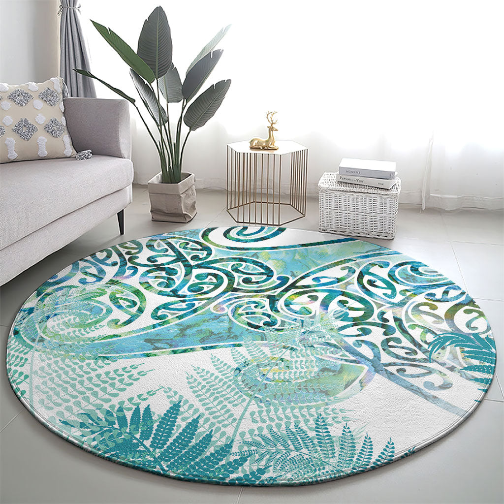 Aotearoa Maori Koru Curves Round Carpet Mossy Paua Shell LT7 - Polynesian Pride