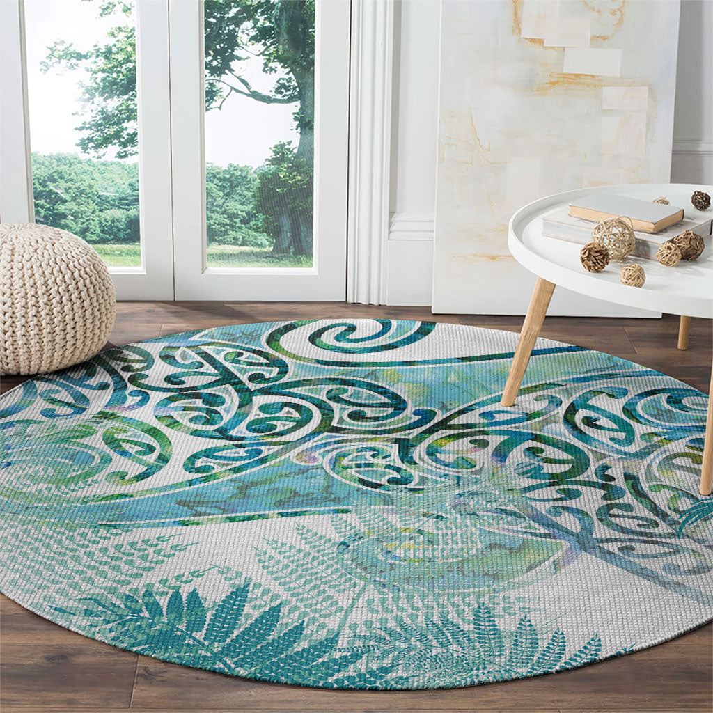 Aotearoa Maori Koru Curves Round Carpet Mossy Paua Shell LT7 - Polynesian Pride