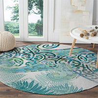 Aotearoa Maori Koru Curves Round Carpet Mossy Paua Shell LT7 - Polynesian Pride