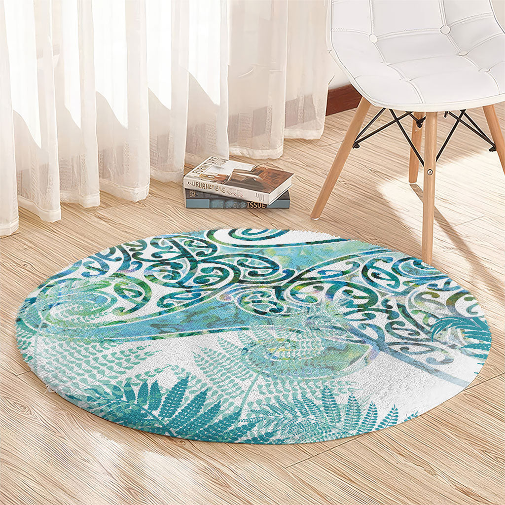 Aotearoa Maori Koru Curves Round Carpet Mossy Paua Shell LT7 - Polynesian Pride
