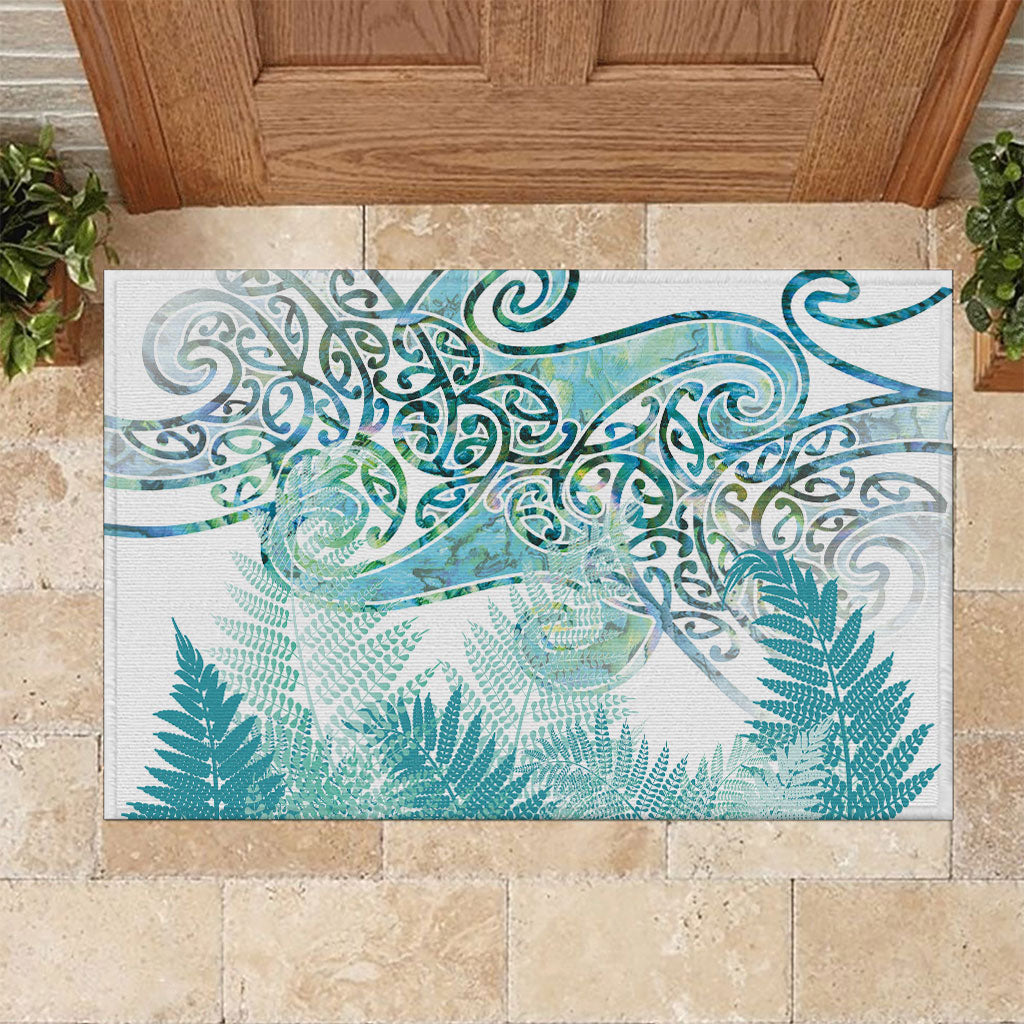 Aotearoa Maori Koru Curves Rubber Doormat Mossy Paua Shell LT7 Green - Polynesian Pride