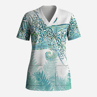 Aotearoa Maori Koru Curves Scrub Top Mossy Paua Shell LT7 Adult Green - Polynesian Pride