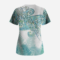 Aotearoa Maori Koru Curves Scrub Top Mossy Paua Shell LT7 - Polynesian Pride