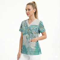 Aotearoa Maori Koru Curves Scrub Top Mossy Paua Shell LT7 - Polynesian Pride