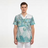 Aotearoa Maori Koru Curves Scrub Top Mossy Paua Shell LT7 - Polynesian Pride