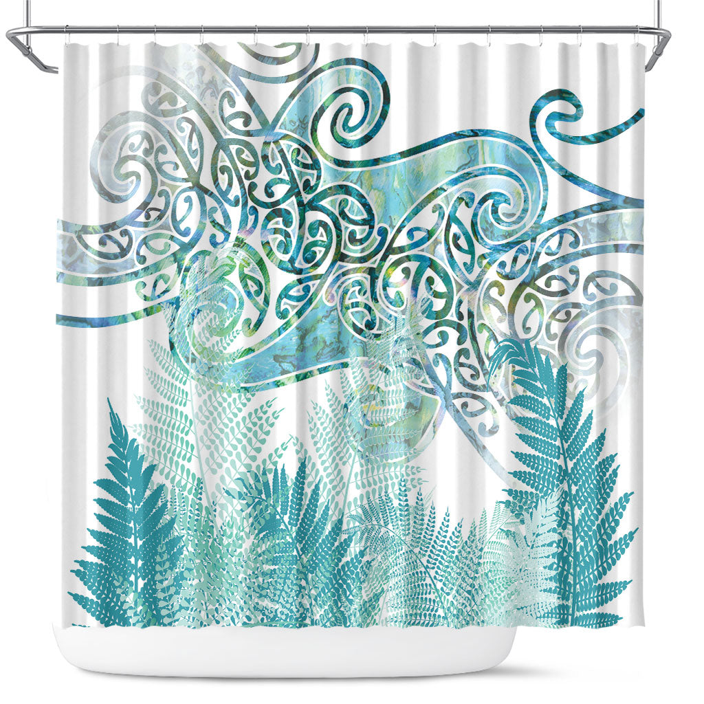 Aotearoa Maori Koru Curves Shower Curtain Mossy Paua Shell LT7 Green - Polynesian Pride