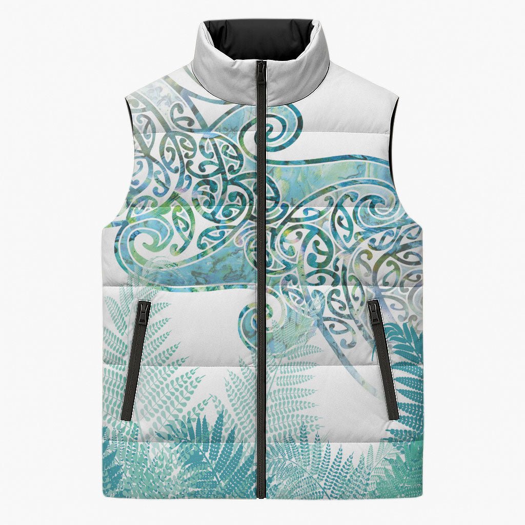 Aotearoa Maori Koru Curves Sleeveless Puffer Jacket Mossy Paua Shell LT7 Unisex Green - Polynesian Pride