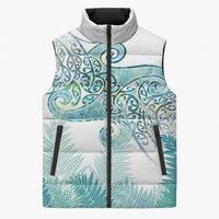 Aotearoa Maori Koru Curves Sleeveless Puffer Jacket Mossy Paua Shell LT7 Unisex Green - Polynesian Pride