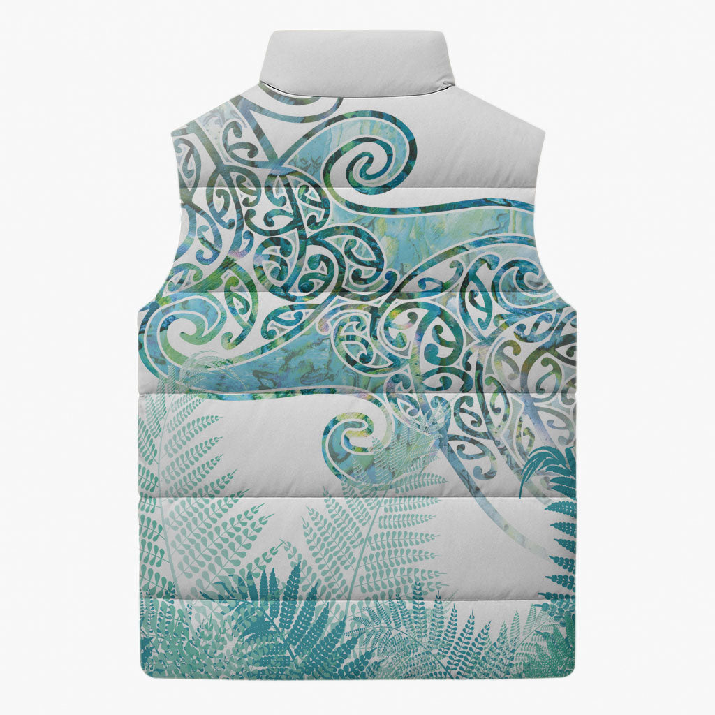 Aotearoa Maori Koru Curves Sleeveless Puffer Jacket Mossy Paua Shell LT7 - Polynesian Pride