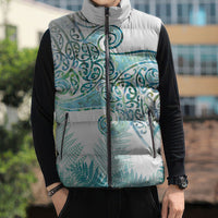 Aotearoa Maori Koru Curves Sleeveless Puffer Jacket Mossy Paua Shell LT7 - Polynesian Pride