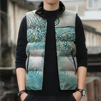 Aotearoa Maori Koru Curves Sleeveless Puffer Jacket Mossy Paua Shell LT7 - Polynesian Pride