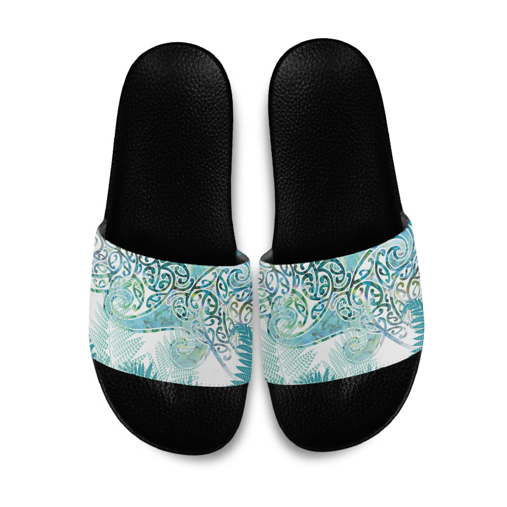 Aotearoa Maori Koru Curves Slide Sandals Mossy Paua Shell LT7 Green - Polynesian Pride