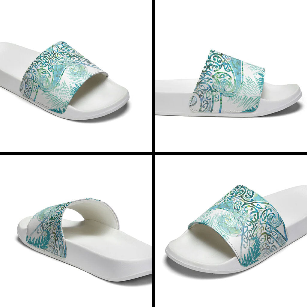 Aotearoa Maori Koru Curves Slide Sandals Mossy Paua Shell LT7 - Polynesian Pride