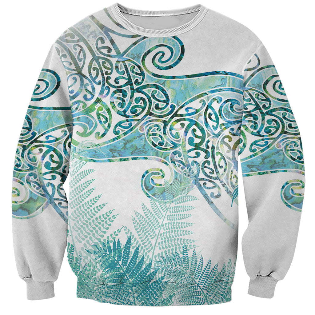 Aotearoa Maori Koru Curves Sweatshirt Mossy Paua Shell LT7 Unisex Green - Polynesian Pride