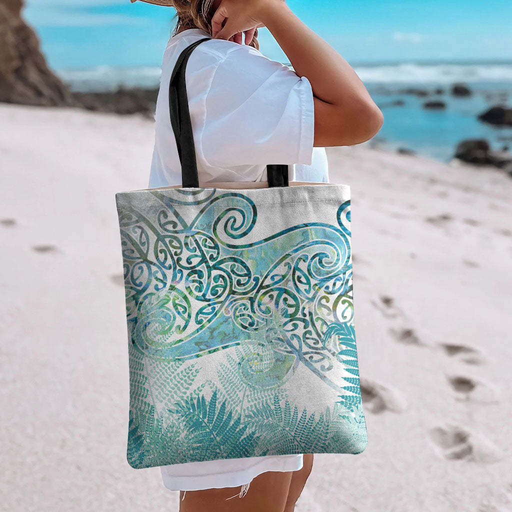 Aotearoa Maori Koru Curves Tote Bag Mossy Paua Shell LT7 - Polynesian Pride