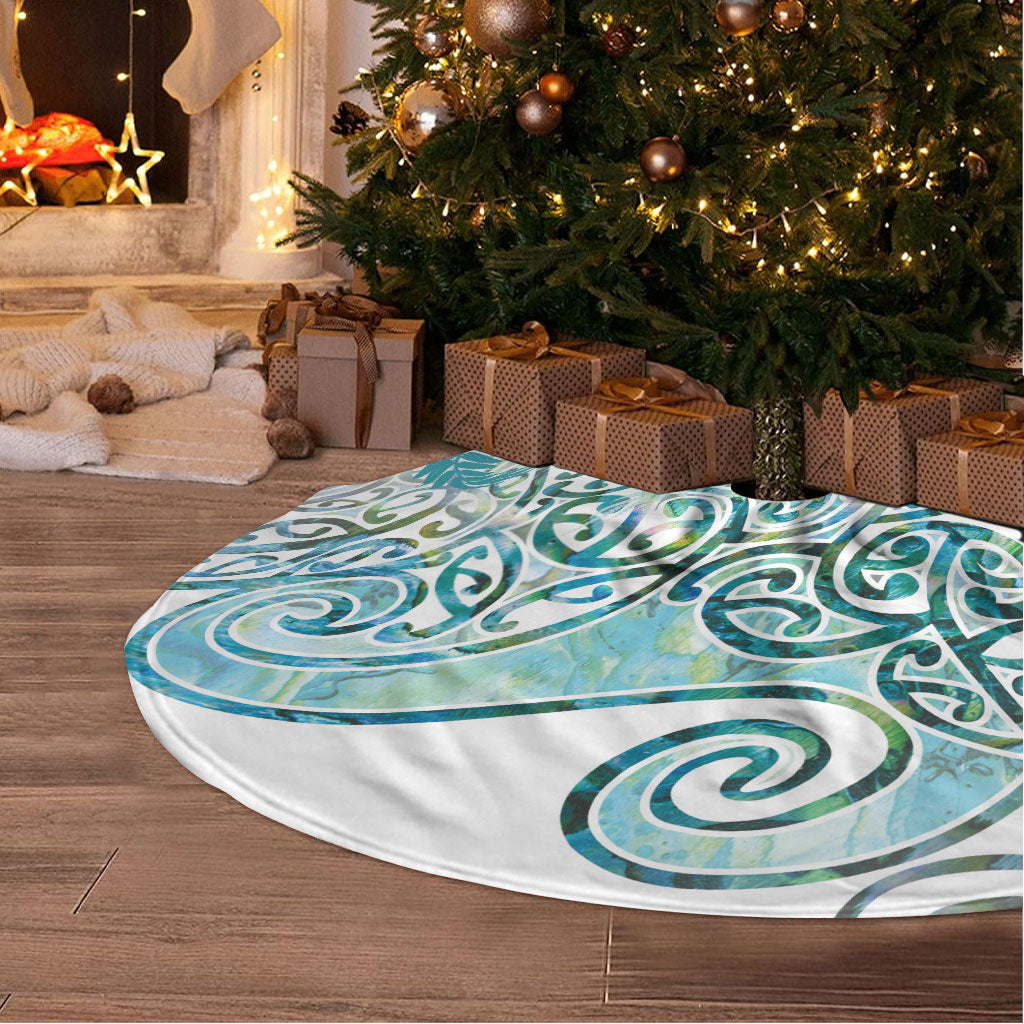 Aotearoa Maori Koru Curves Tree Skirt Mossy Paua Shell
