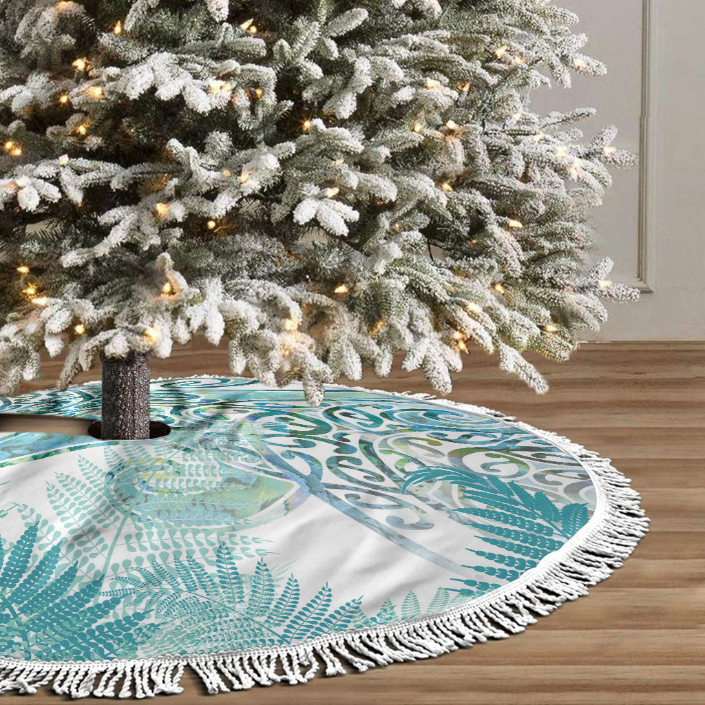 Aotearoa Maori Koru Curves Tree Skirt Mossy Paua Shell