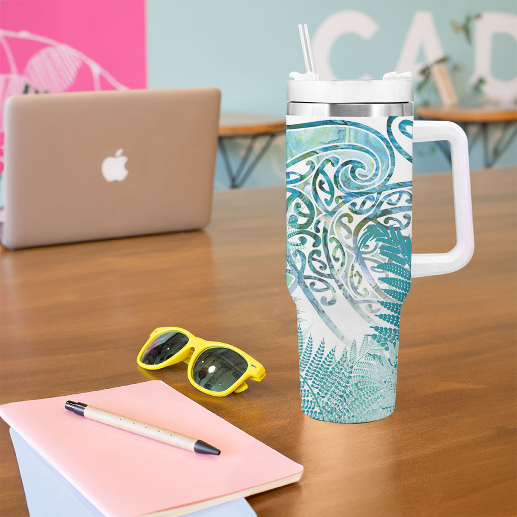 Aotearoa Maori Koru Curves Tumbler With Handle Mossy Paua Shell LT7 - Polynesian Pride