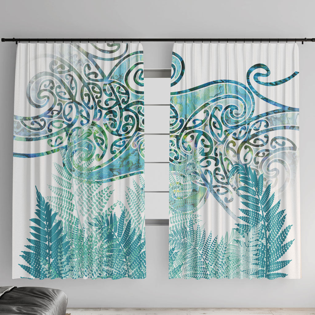 Aotearoa Maori Koru Curves Window Curtain Mossy Paua Shell LT7 With Hooks Green - Polynesian Pride