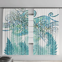 Aotearoa Maori Koru Curves Window Curtain Mossy Paua Shell LT7 With Hooks Green - Polynesian Pride