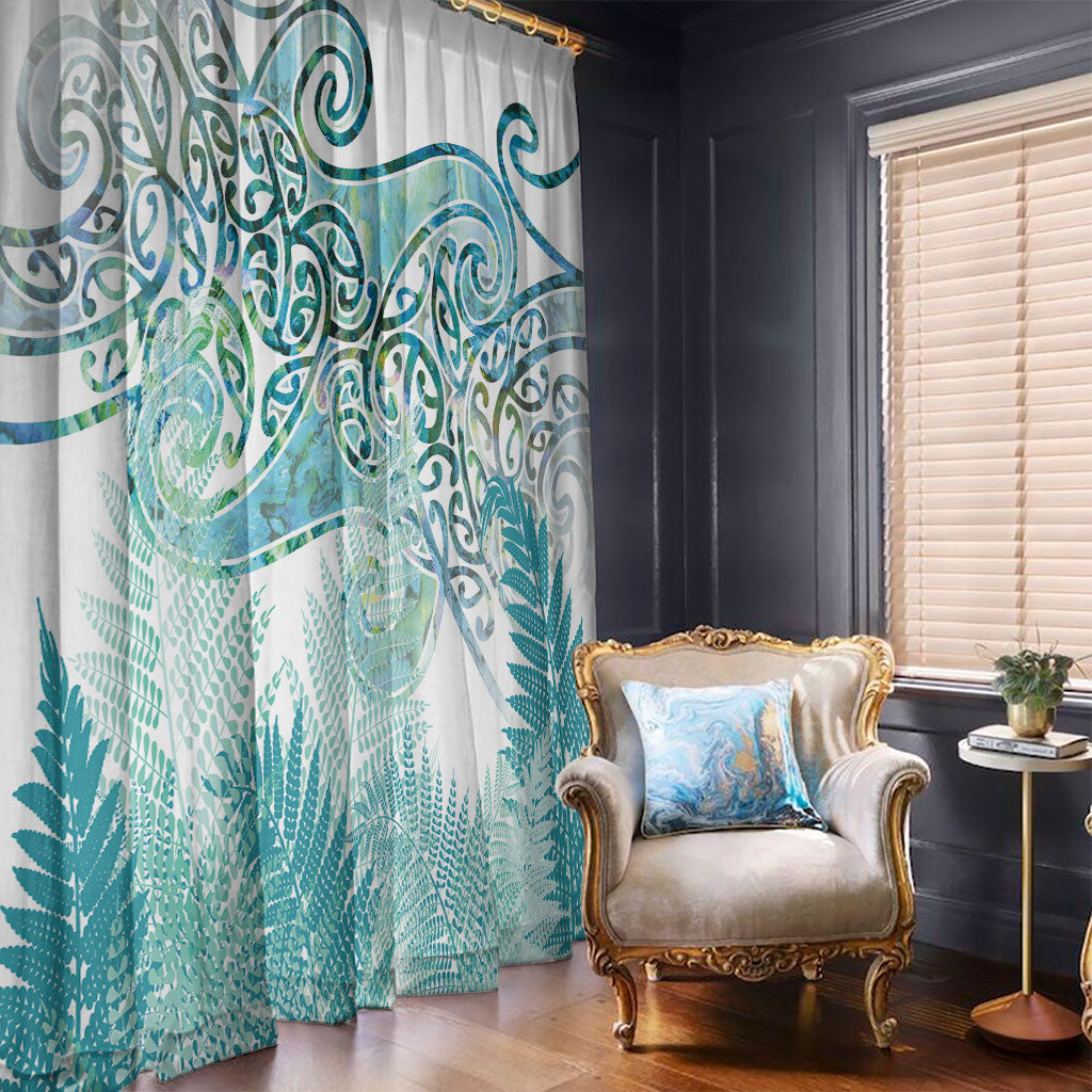 Aotearoa Maori Koru Curves Window Curtain Mossy Paua Shell LT7 - Polynesian Pride