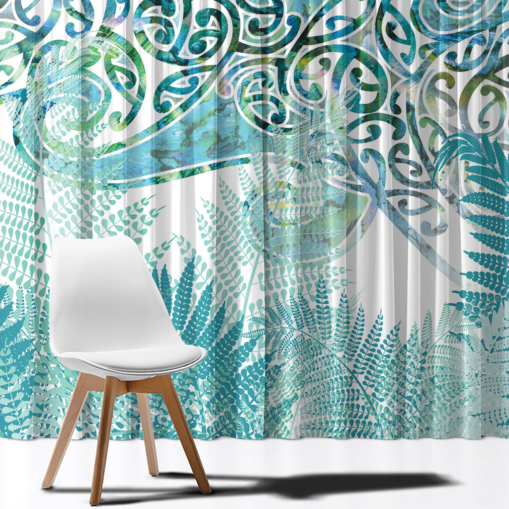 Aotearoa Maori Koru Curves Window Curtain Mossy Paua Shell LT7 - Polynesian Pride