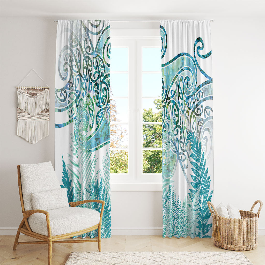 Aotearoa Maori Koru Curves Window Curtain Mossy Paua Shell LT7 - Polynesian Pride