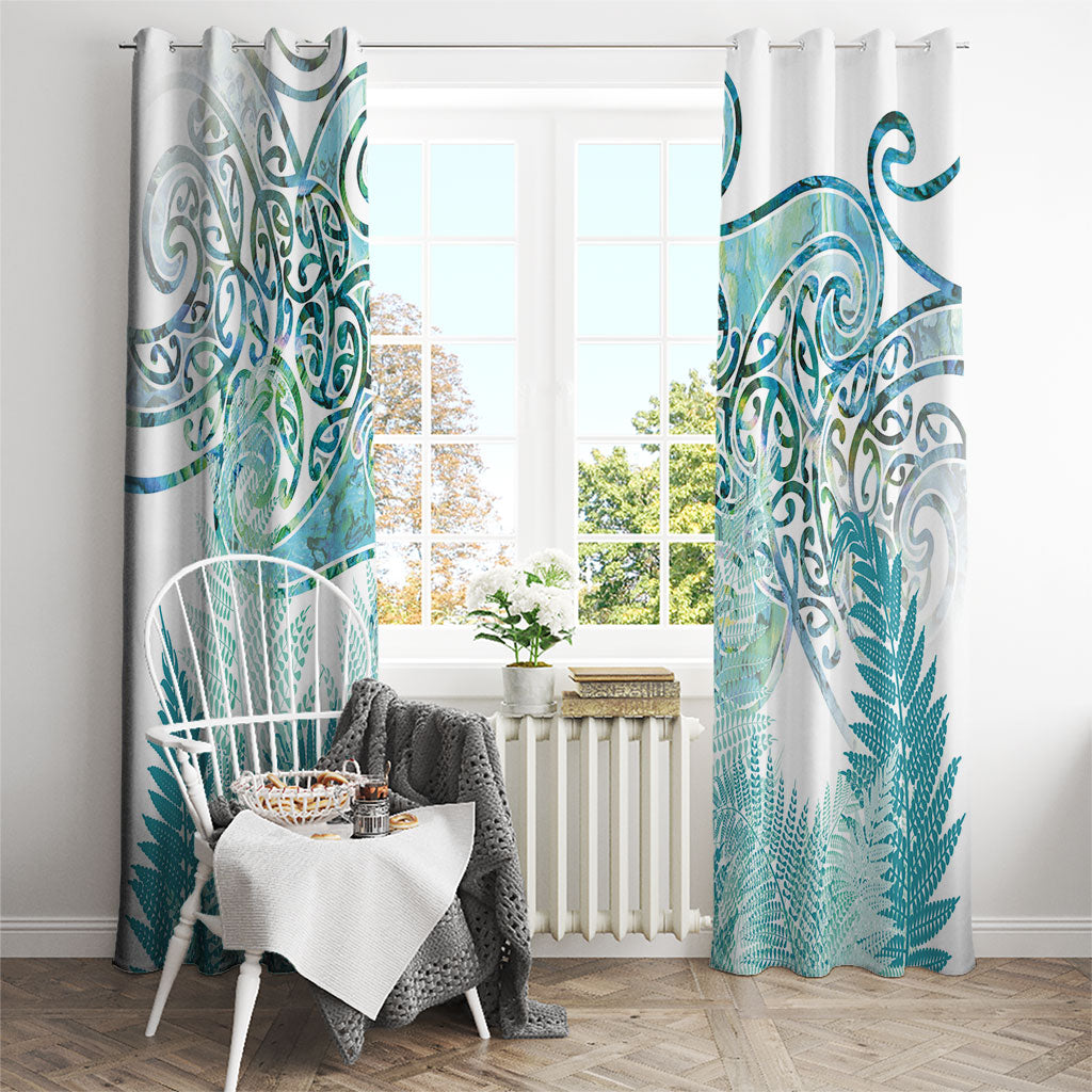 Aotearoa Maori Koru Curves Window Curtain Mossy Paua Shell LT7 - Polynesian Pride
