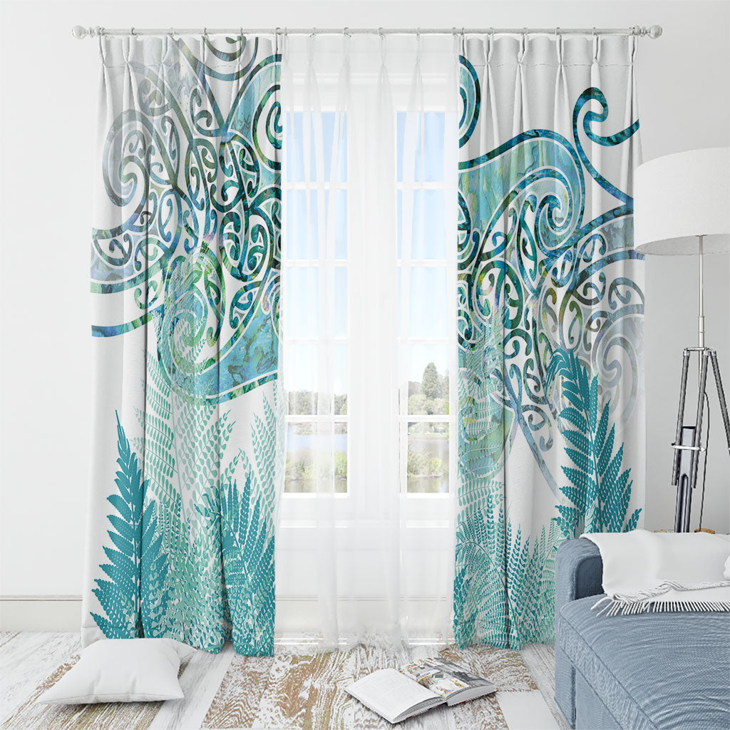 Aotearoa Maori Koru Curves Window Curtain Mossy Paua Shell LT7 - Polynesian Pride