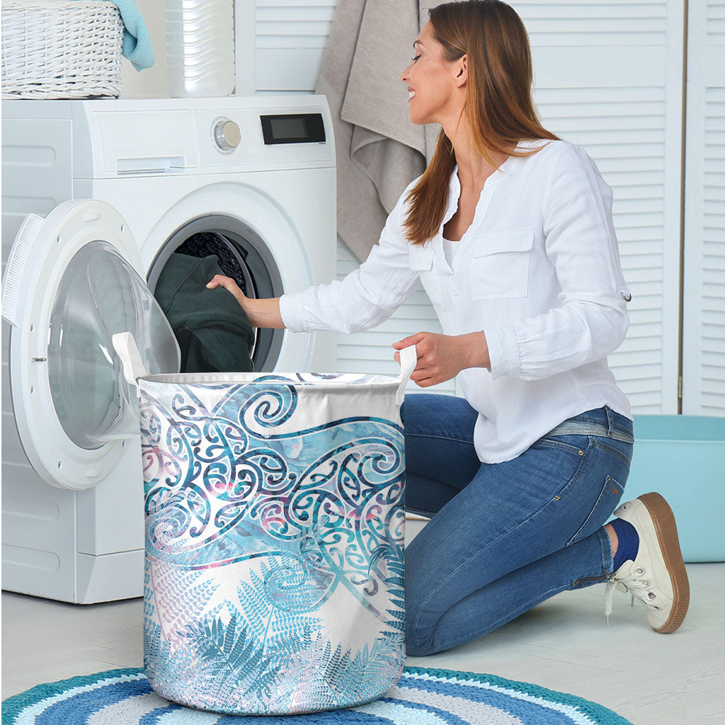 Aotearoa Maori Koru Curves Laundry Basket Aqua Paua Shell LT7 - Polynesian Pride