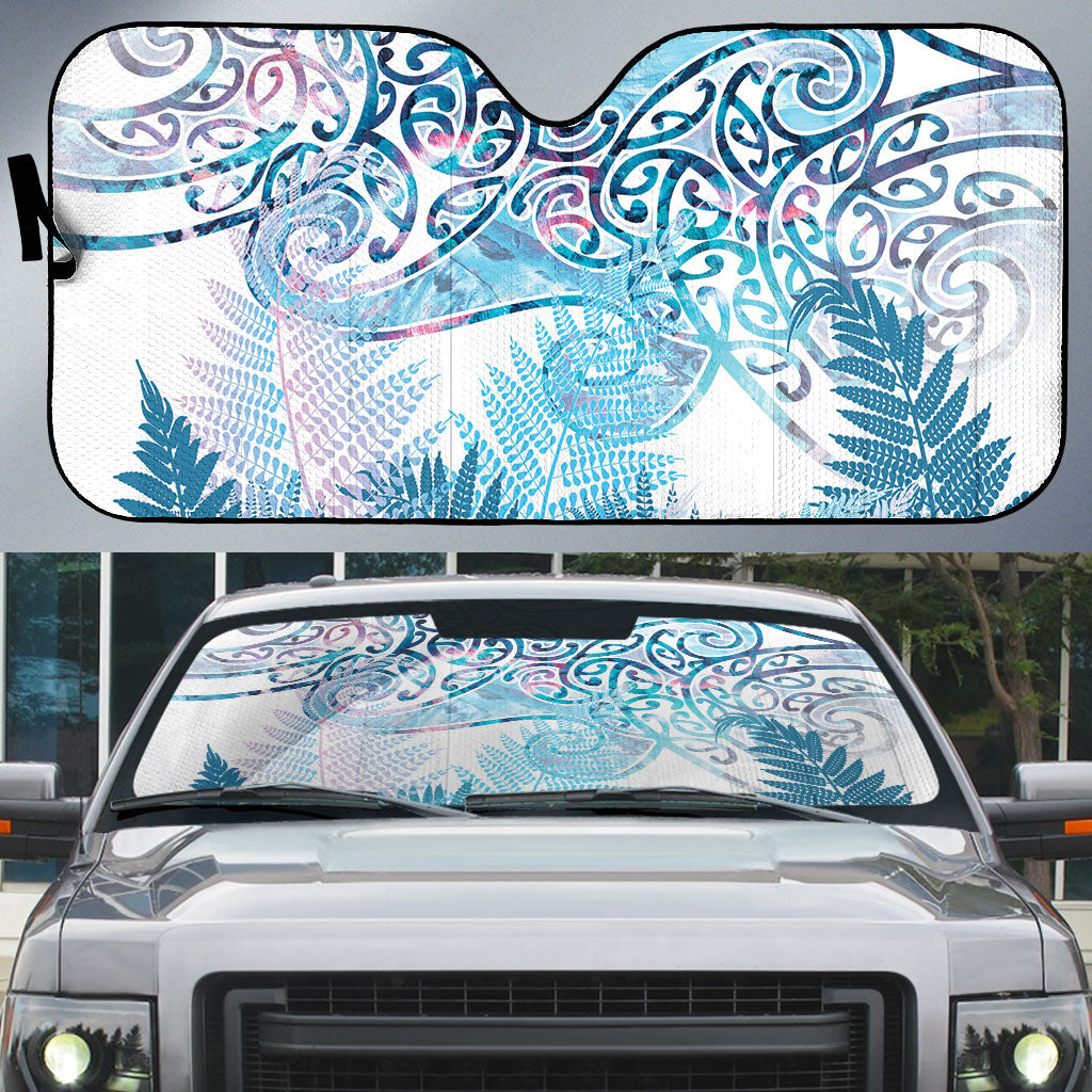 Aotearoa Maori Koru Curves Auto Sun Shade Aqua Paua Shell LT7 Blue - Polynesian Pride