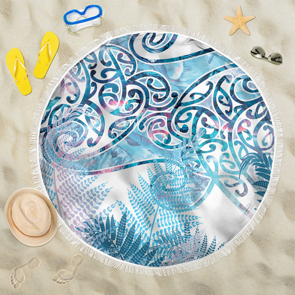 Aotearoa Maori Koru Curves Beach Blanket Aqua Paua Shell LT7 One Size 150cm Blue - Polynesian Pride