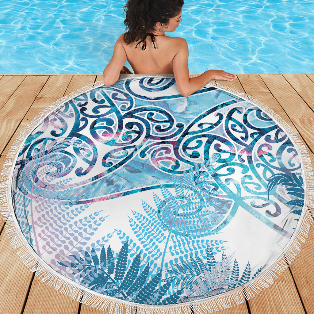 Aotearoa Maori Koru Curves Beach Blanket Aqua Paua Shell LT7 - Polynesian Pride